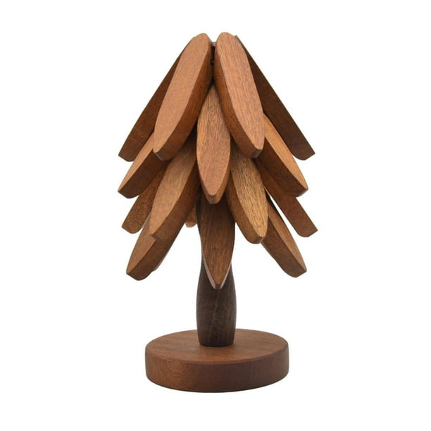 Salvamanteles de madera para platos calientes, creativos, antideslizantes con soporte, juego de manteles individuales con forma de , posavasos de Sapele 4 capas