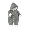 thumbnail image 3 of Qiylii Baby Winter Hooded Knitted Jumpsuit,Long Sleeve Button Down Thick Romper, 3 of 9