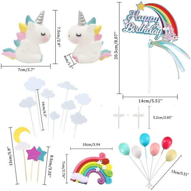 Kit de décoration de gâteau licorne 21 pièces ballons arc-en-ciel nuage  joyeux anniversaire bannière décoration de gâteau anniversaire 