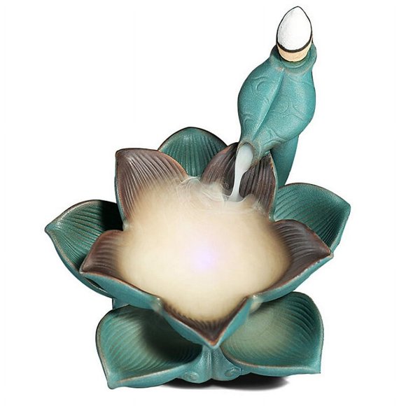 MesaSe Ceramic LED Lotus Incense Burner Waterfall Backflow Incense Holder Aroma Smoke Fountain Censer Meditation Yoga Prayer Furnace;LED Lotus Incense Burner Waterfall Backflow Meditation