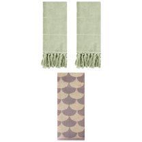 Unique Bargains 3 Pack Geometric Solid Hand Towel Set Green/Brown 14"x30"/13"x29"