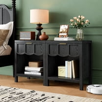 Wood Night Stand with Drawers, Fluted Night Stand Set of 2, Mid Century Small Side Table for Bedroom, Modern Bedside Table for Living Room, Entryway, Black