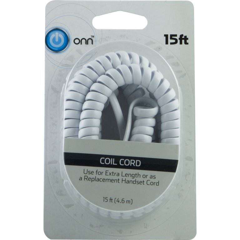 9 Foot Handset Receiver Curly Phone Cord For AT&T Telephones, White, New