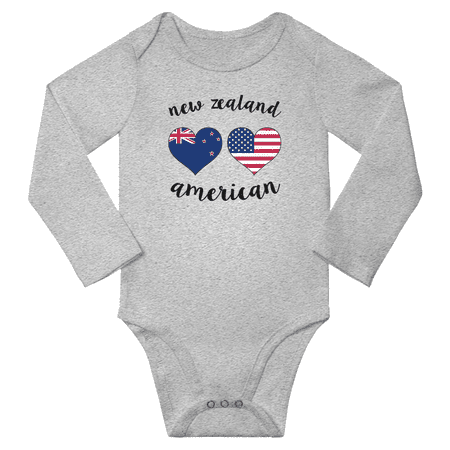 

New Zealand and American Love Heart Baby Long Slevve Bodysuit Outfits (Gray 12-18 Months)