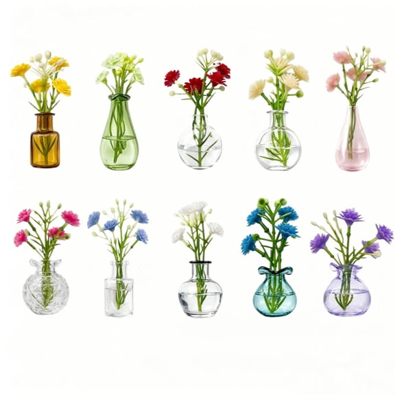 10Pcs Mini Vase Magnets for Fridge, Magnetic Glass Bud Vases for Real Flowers | Cute Tiny Locker Office Plant Pots, Aesthetic Kitchen Decor