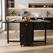 Extendable Drop Leaf Folding Dining Table Space Saving Living Room & Kitchen Single Black 130cm