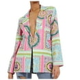 thumbnail image 1 of Blazer Décontracté pour Femmes Mi-Long Blouse à Simple Boutonnage Col en V Veste de Loisirs Imprimée Mode Cardigan Ajusté, 1 of 7