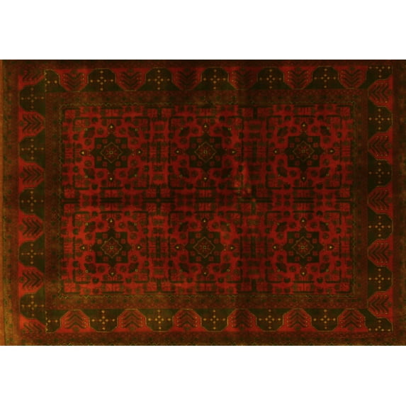 Ahgly Company Machine Washable Indoor Rectangle Persian Yellow Traditional Area Rugs, 6' x 9'