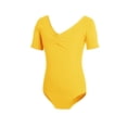 thumbnail image 3 of BFHHYA Girls Ballet Leotards Short Sleeve V-Neck Leotards Casual Solid Color Ballet Dance Bodysuits for Teens Gilrs Size 3-15 Years, 3 of 6