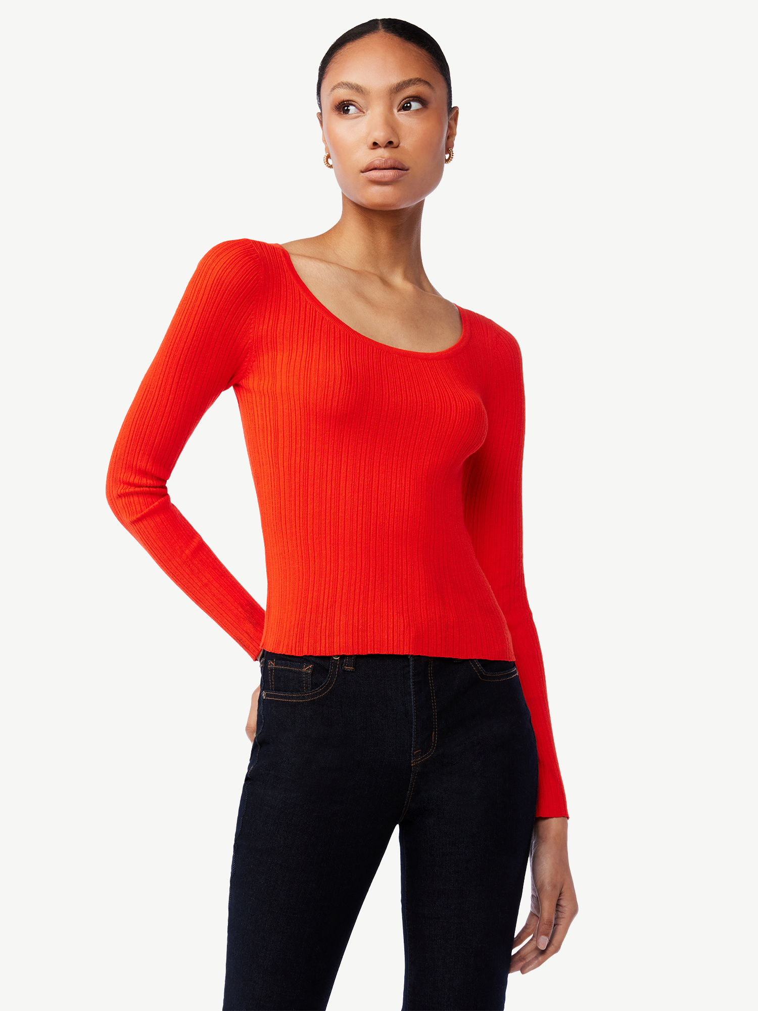 Scoop Women's Ribbed Knit Long Sleeve Top