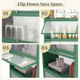 thumbnail image 4 of 5-Tier Kitchen Storage Cabinet, Mobile Microwave Stand with Flip-up PC Doors, Freestanding Kitchen Bakers Rack with 4 Rolling Casters, for Dining Room, Living Room and Study, Green, 4 of 9