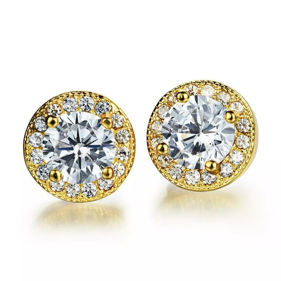 18K Gold Plated Earring Round Aaa Cubic Zircon Women'S G222