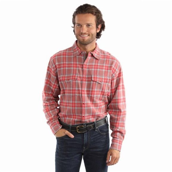 Scully PS-356-RED-L Mens Signature Acid Dip Wash 100 Percent Cotton Long Sleeve Shirt, Red - Large