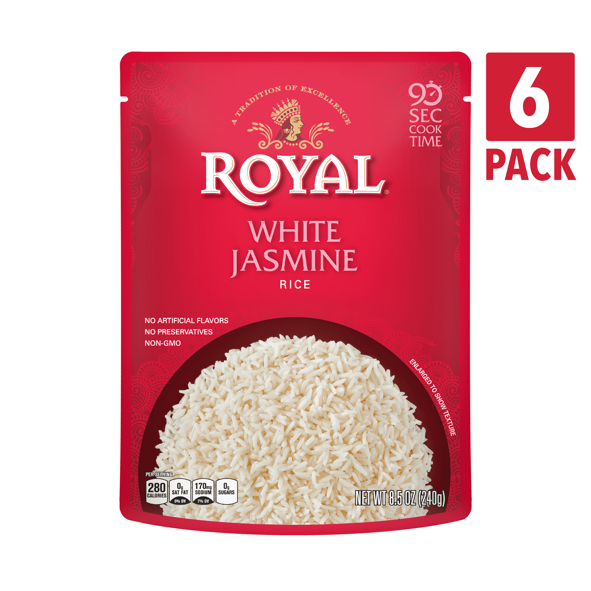 Royal Ready to Heat Basmati Rice, White Jasmine Flavor, 6Pack