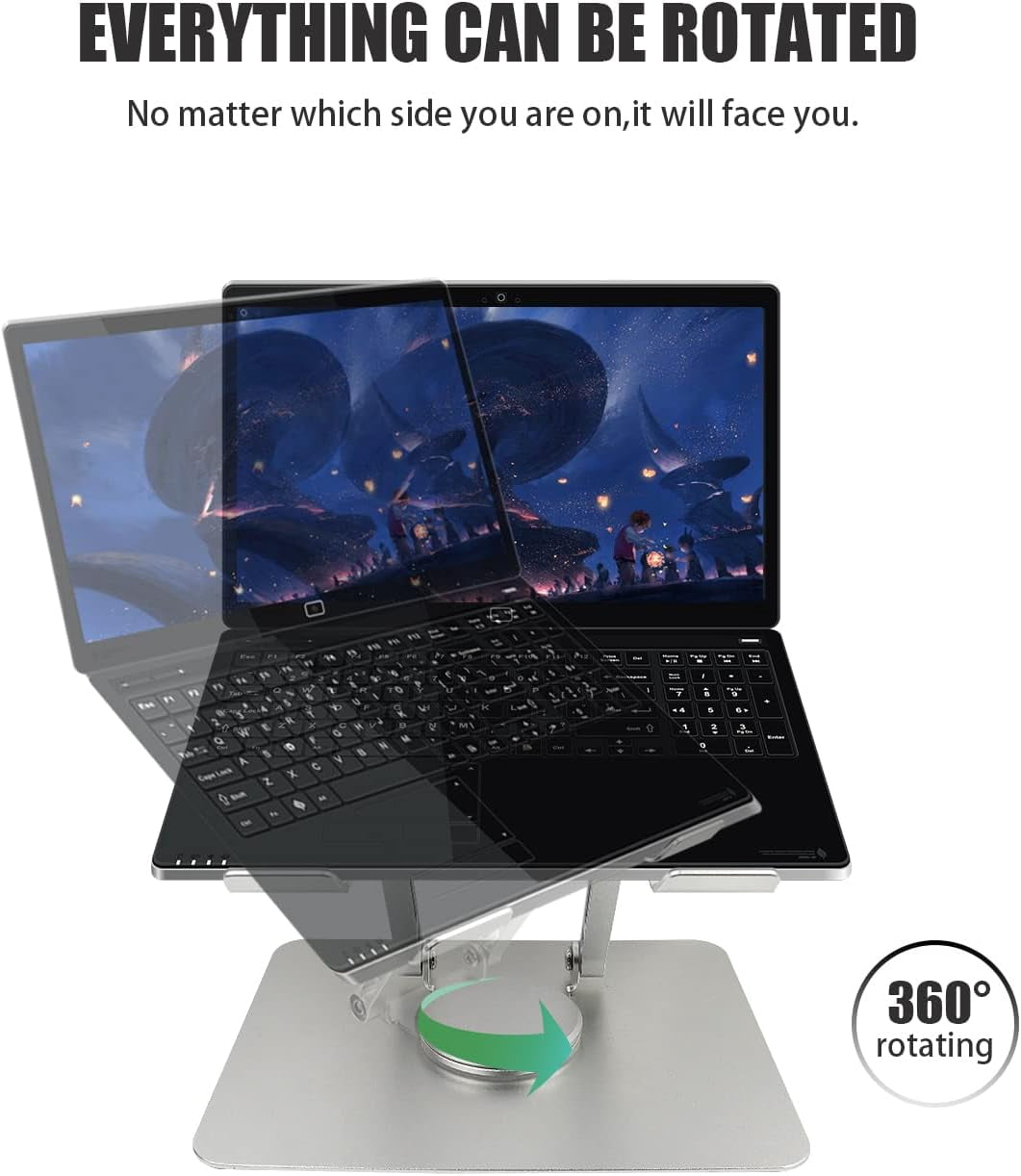 AUBEAMTO T360 Laptop Stand Anti-Shake with Heavy Swivel Base, Ergonomic Multi-Angle Adjustable Laptop Stand Riser iPad Holder for MacBook Pro/Air, Surface Laptop, Tablet UP to 17 inches