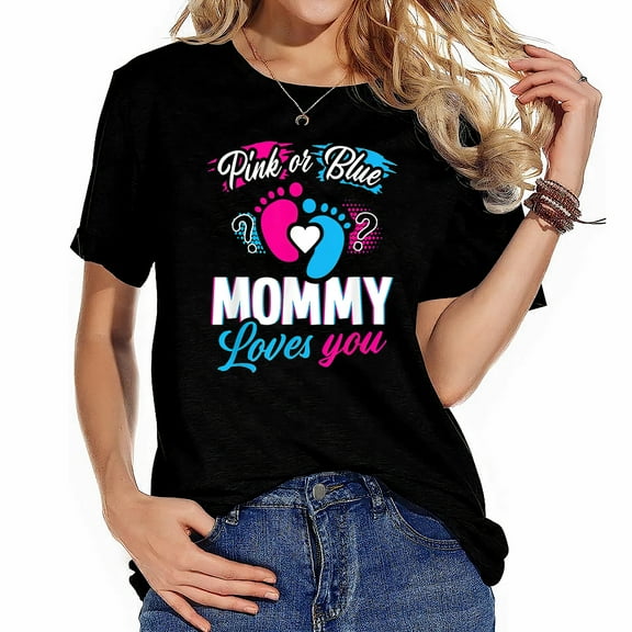 Pink Or Blue Mommy Loves You Baby Gender Reveal Party Shower T-Shirt