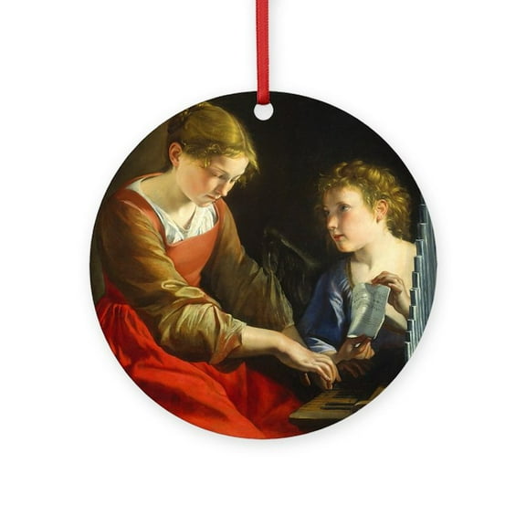 CafePress - Saint Cecilia And An Angel - Round Wood Ornament 4"