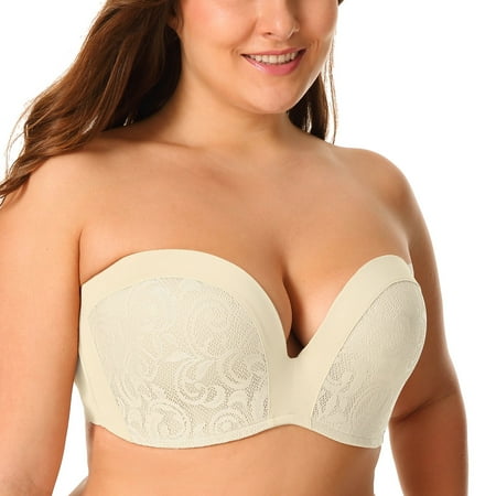 

DELIMIRA Women s Slightly Lined Lift Great Support Lace Strapless Bra