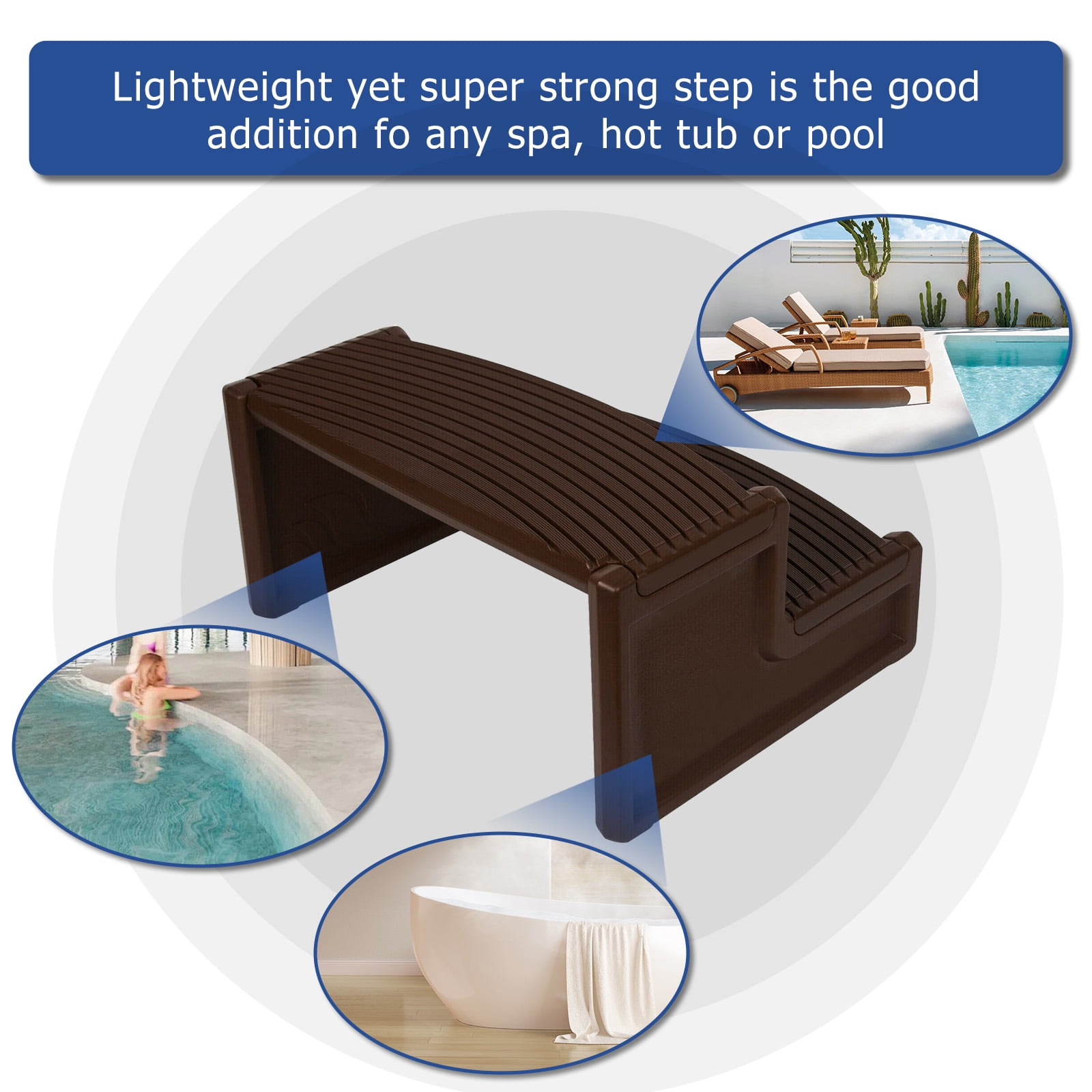 Kojem Spa Hot Tubs Step Stairs Outdoor Non Slip Portable for Sided Handi-Step Spa Pool Ladders Espresso Plastic