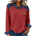 thumbnail image 2 of Xuyuer Women Button Down Denim Shirts Casual Long Sleeve V Neck Chambray Blouse Top Dressy Casual Work Shacket V Neck Lightweight Tops Lapel Denim Patchwork Stitching Bottun Tops, 2 of 6