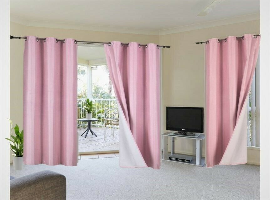 1 Set Heavy Thick Lined Thermal Blackout Grommet Window Curtain Panel ADAM PINK 