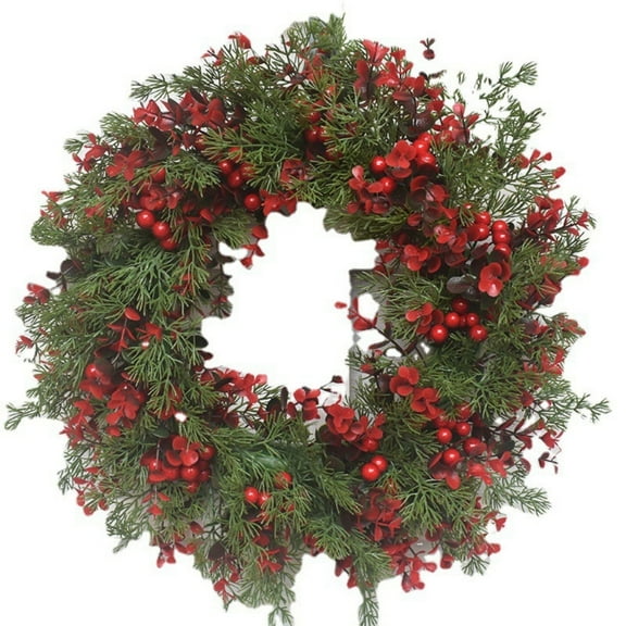 Front Door Wreath 13.7 Inch Green Home Wall Arch Window Summer Wreath Winter Large Berries Wreath Home Decor
