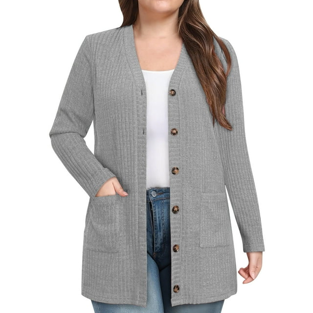 Veste Matelassée pour Femmes Cardigan Léger Cardigan en Tricot Doux Manches Longues Léger Ouvert Chandails en Molleton Boutons Mode Automne 2025 Cardigans avec Poches Vêtements Habillés d'Hiver