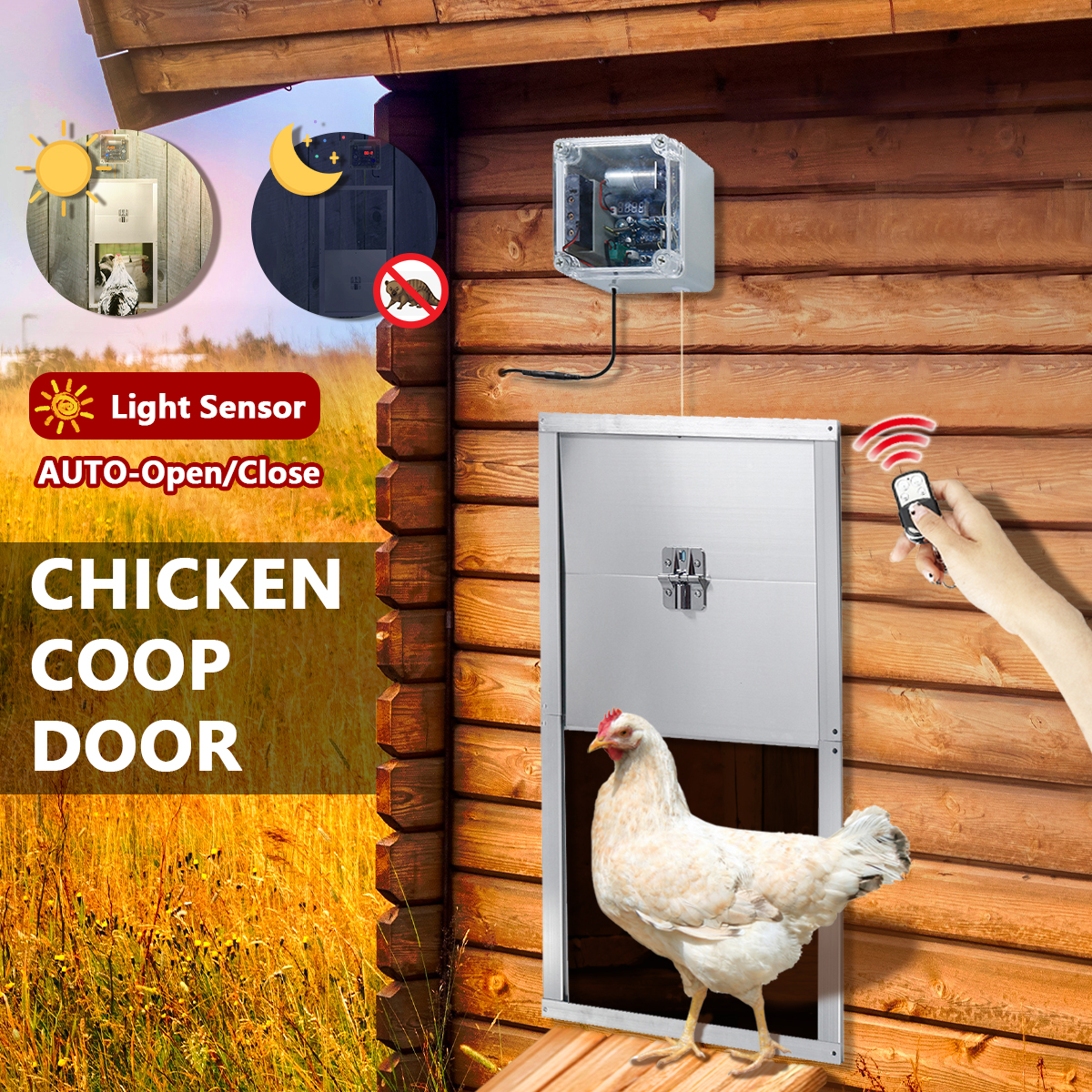 Automatic Chicken Coop Door, Auto Electric Poultry Door Opener with
