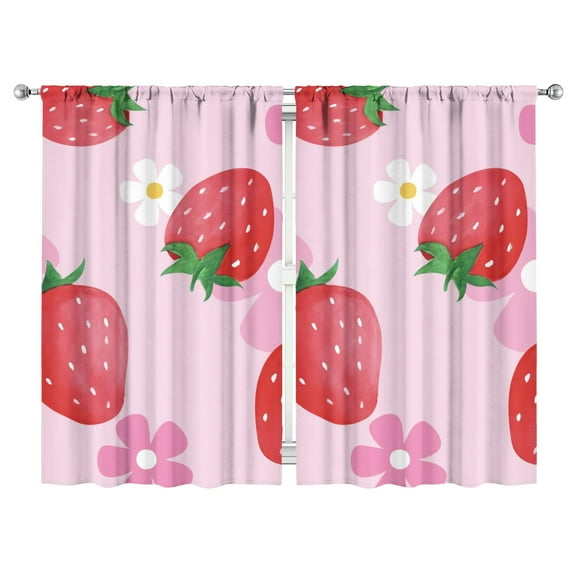 Nursery Curtains Boys Girls Kids Red Strawberry Fruits Print Pattern Window Drapes for Living Bedroom Playroom Room Decor Rod Pocket 52x84 Inch 2 Panels