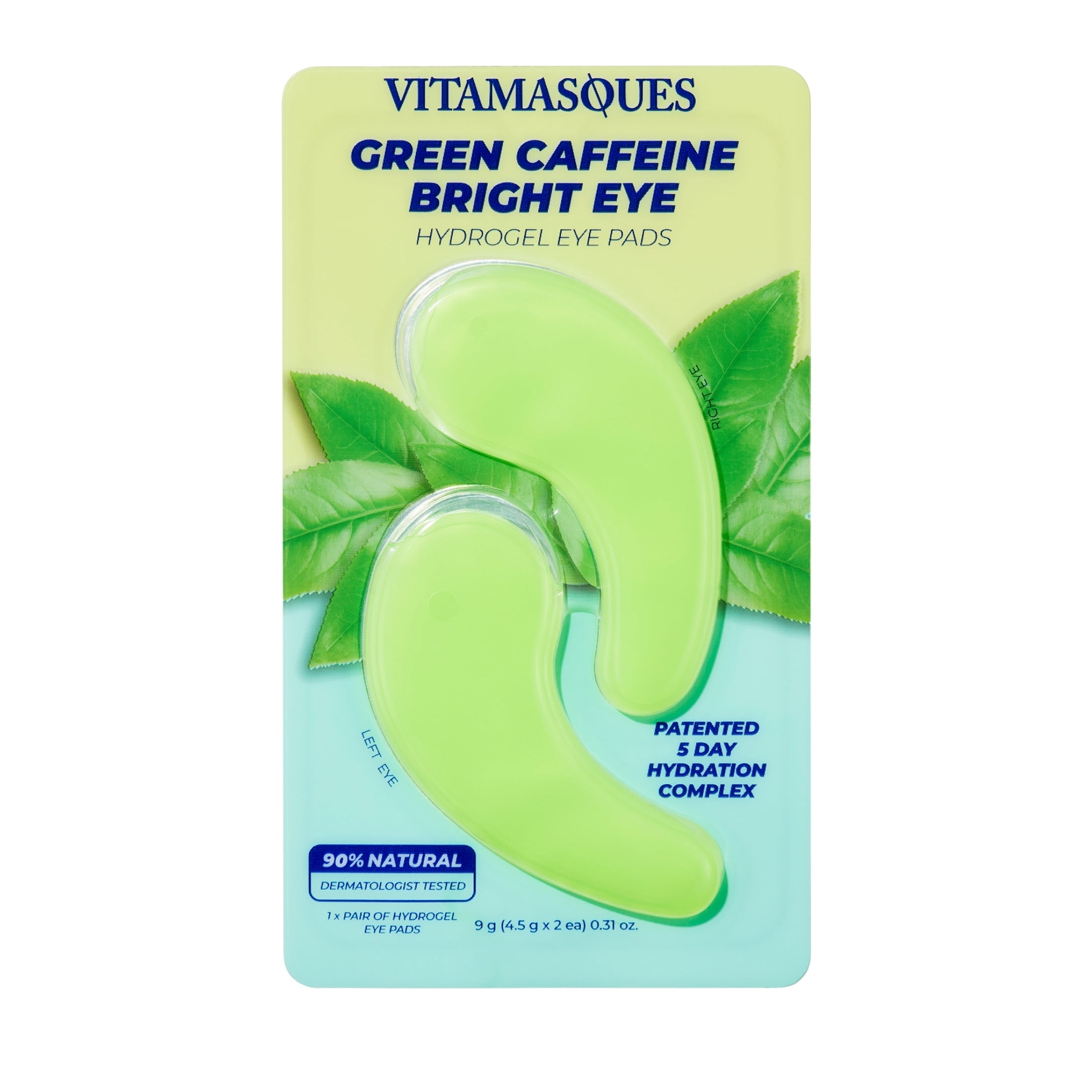 (2 pack) Vitamasques Green Caffeine Bright Eye Hydrogel Eye Pads, One Pair