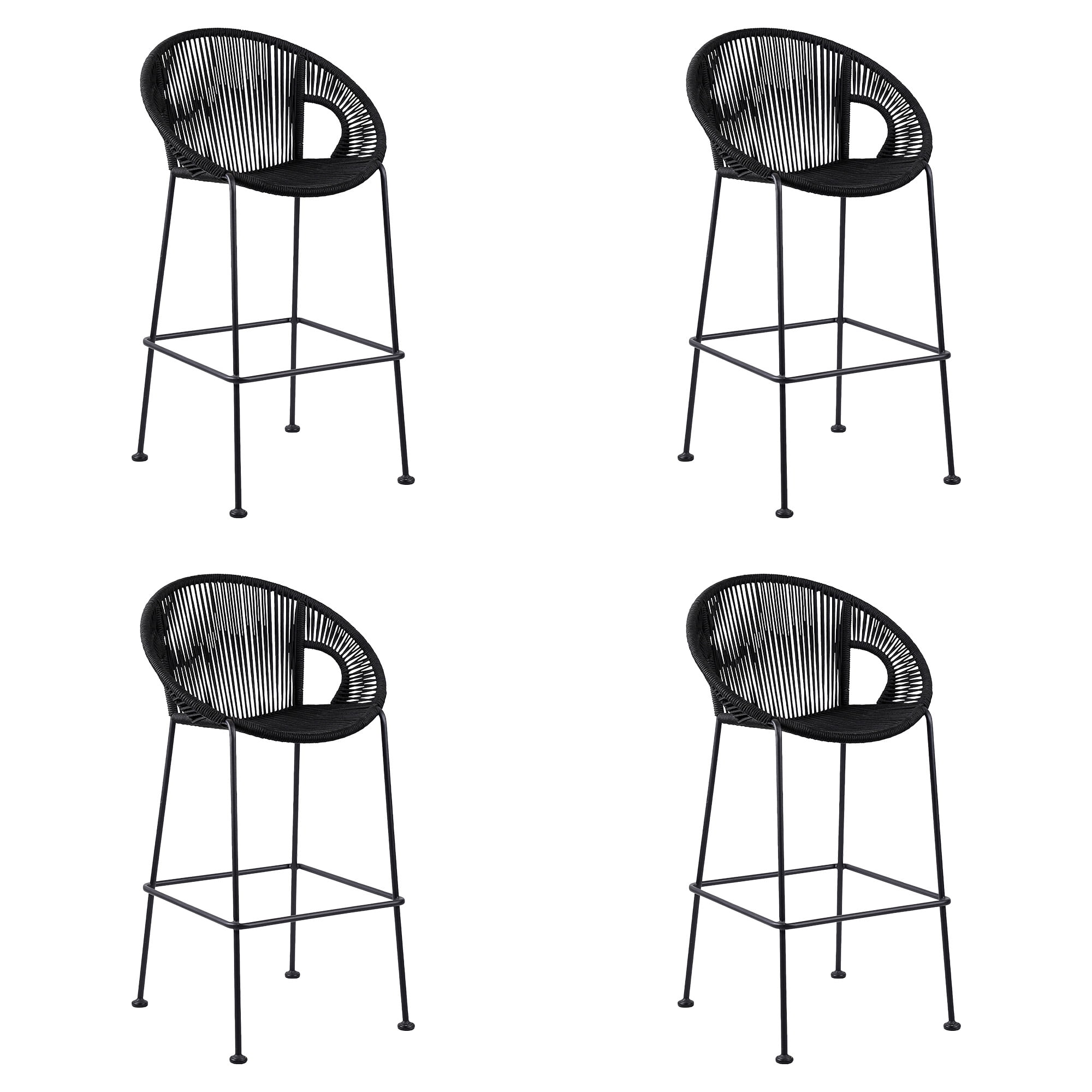 Acapulco 30" Indoor Outdoor Steel Bar Stool with Black Rope - Set of 4