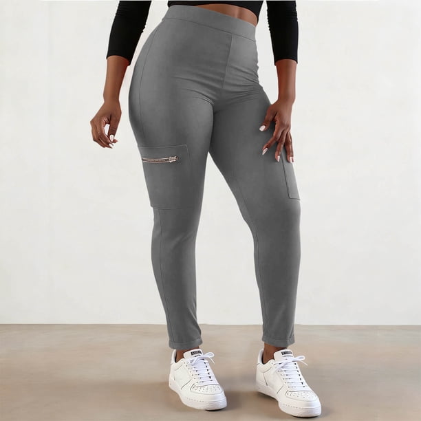 Pincandy Women's Plus Size Solid Color Yoga Pants - High Stretch with Zipper Pockets, Perfect for Workout & Daily Wear