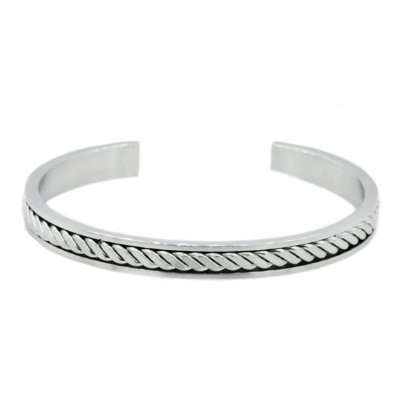 Arista White Men's Rope Design Bangle Bracelet in Stainless Steel, 8.5"