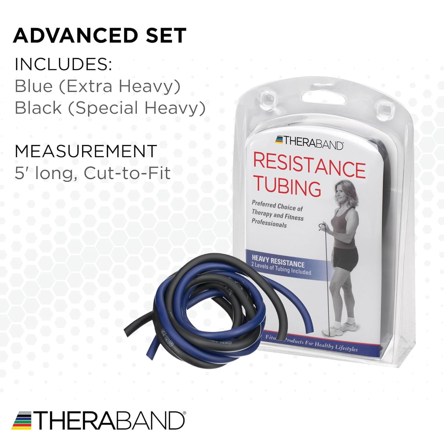 JJEAN-Resistance Tubes, Advanced Set, Blue & Black, 5 ft Latex Tubing, Home or Clinic Use, Cut-to-Fit, Color-Coded Resistance Bands for Upper & Lower Body Workouts