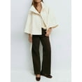 thumbnail image 5 of Women Batwing Sleeve Ponchos Pea Coat Wool Stand Collar Belt Capes Jacket Winter Cropped Overcoat White XXL, 5 of 7