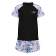 thumbnail image 3 of XUNZOO Big Girls Two Pieces Rash Guard Sets Short Sleeve Top with Shorts Bathing Suits Black L, 3 of 7