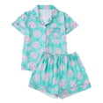 thumbnail image 3 of Button-Down Halloween Pajama Set Silk Oversized Fit Stretch Ghost Print Summerween Pajamas Ruffle Lingerie Notch Collar Sleepwear, 3 of 8