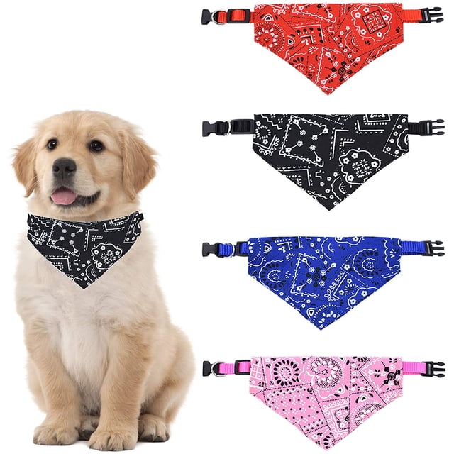 Conjunto de 4 collares tipo bandana para perros con hebilla ajustable - Para perros y gatos pequeños - Talla M