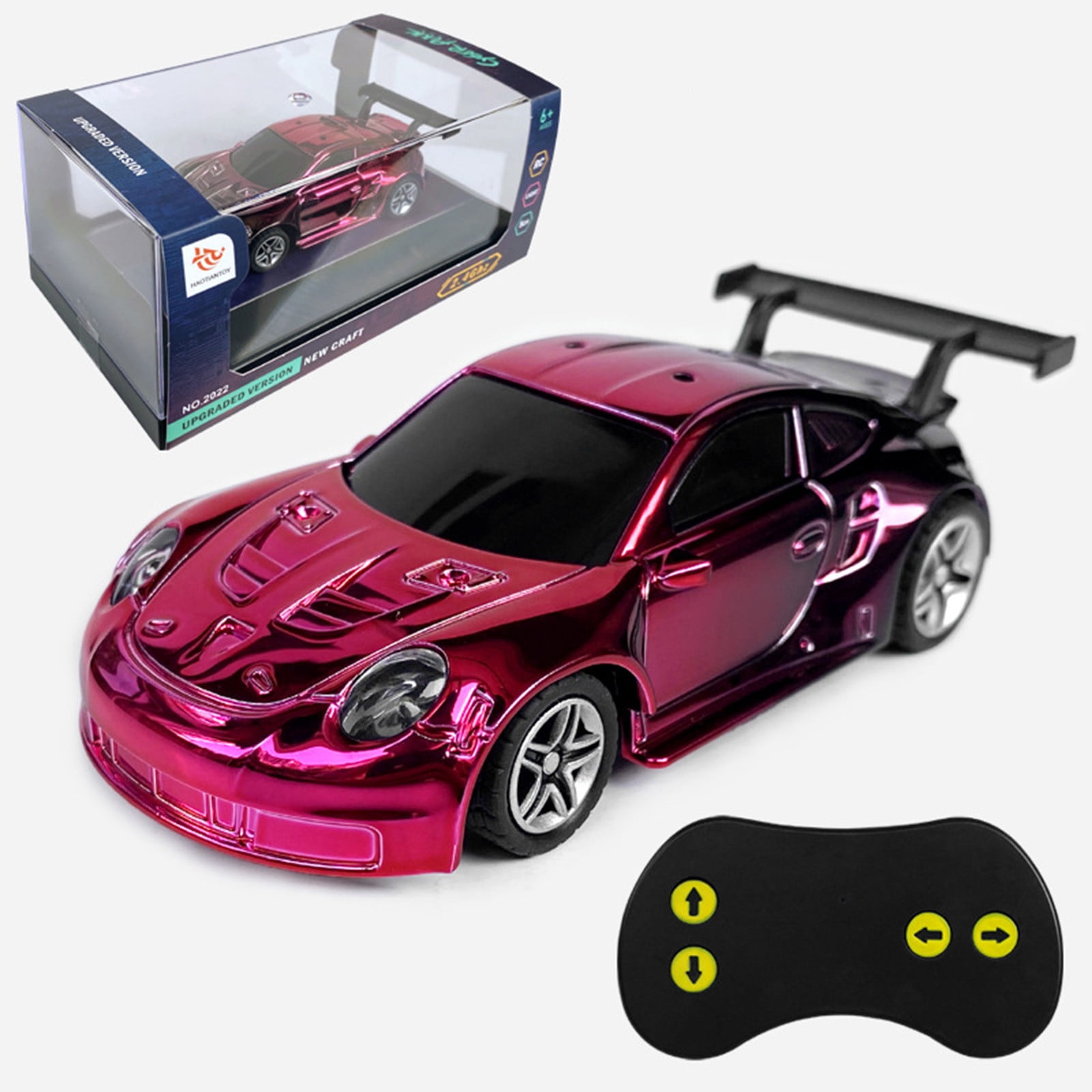 Toy Car RC Tesla Roadster in 1:64 Scale, Remote-Control Vehicle with Controller & USB Cable, Works On & Off Track