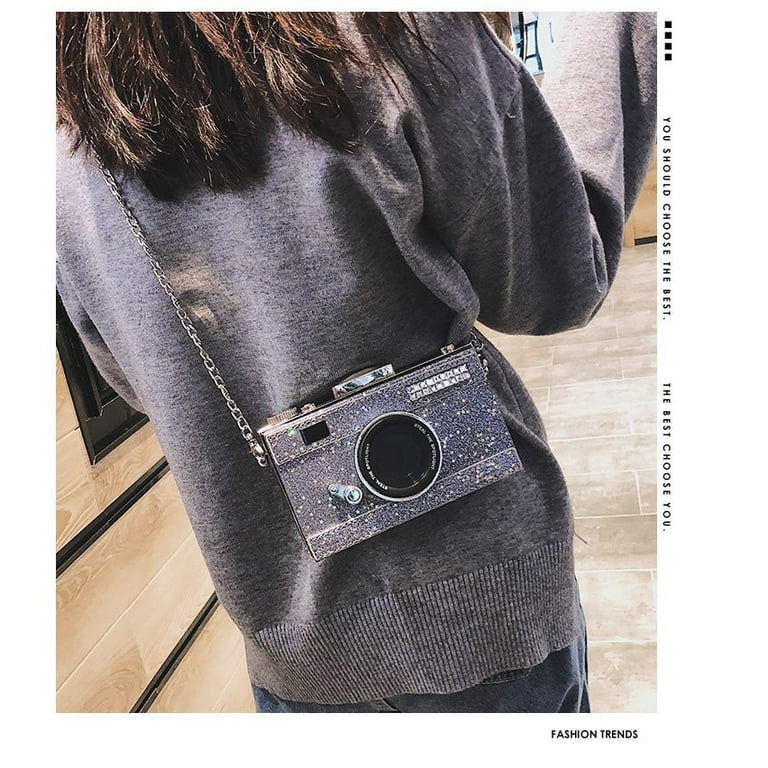 BeforeyaynGlitter Camera Shaped Bag Crossbody Bag Evening Clutch Camera Shaped Purse Sparkly Glitter Handbag For Women