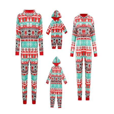 

Christmas Family Pajamas Matching Sets - Cartoon Print Matching PJs for Family Hooded Jumpsuit Sleepwear Pjs Long Sleeve Sets