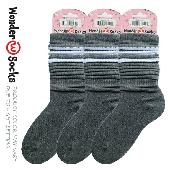 Wonder Slouch Striped Socks Dark Gray with White Lines 3-Pair Pack (Total 6 PCS)