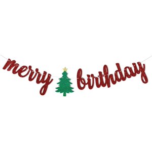 Merry Birthday Banner Christmas Birthday Decorations Be Merry Merry and Bright Banner Christmas Mantel Sign Red Glitter