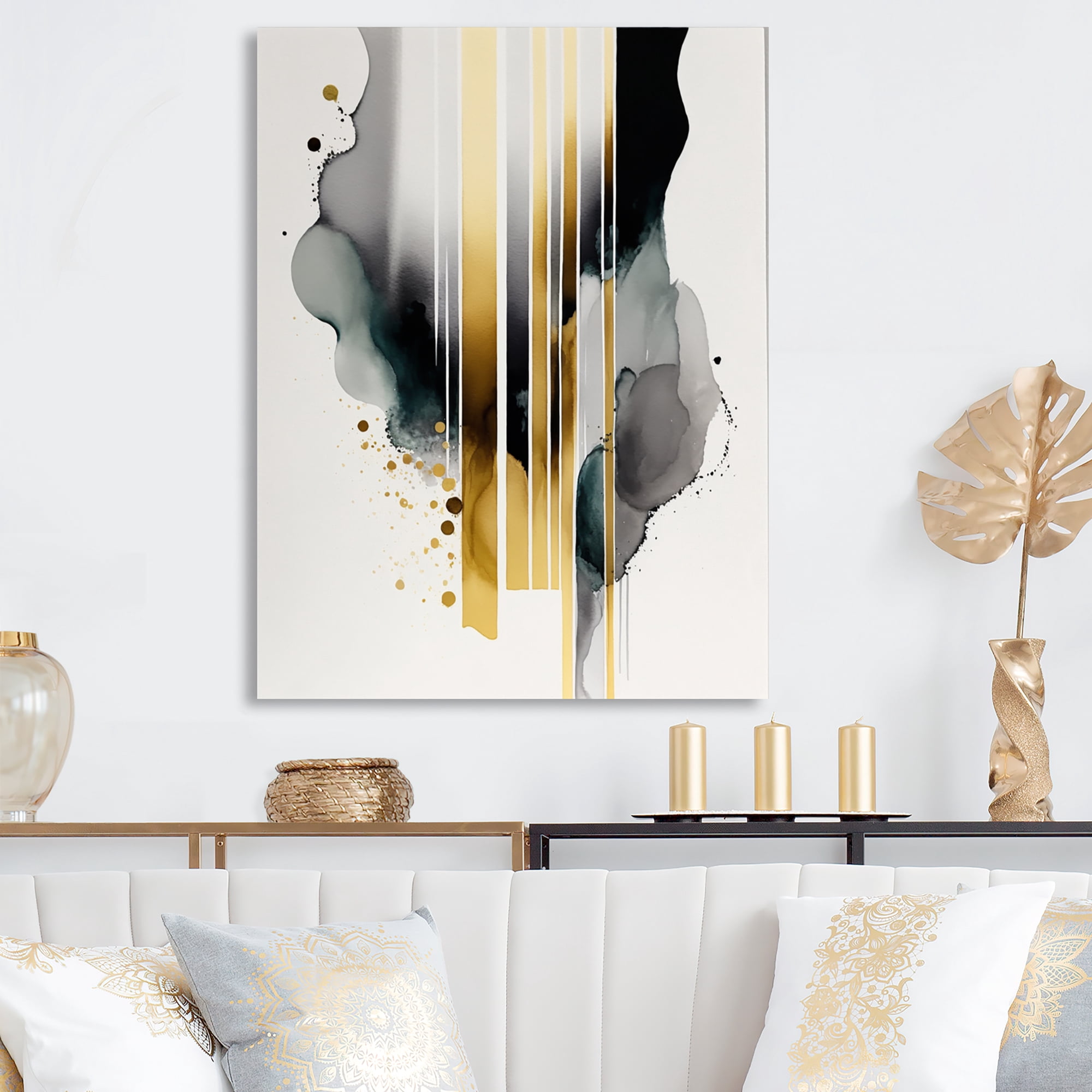 Designart Abstract Transitional Shapes Black II Canvas Wall Art