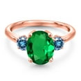 thumbnail image 3 of Gem Stone King 18K Rose Gold Plated Silver Ring Oval Green Nano Emerald and Vivid Persian Blue Moissanite (2.46 Cttw, Size 7), 3 of 6