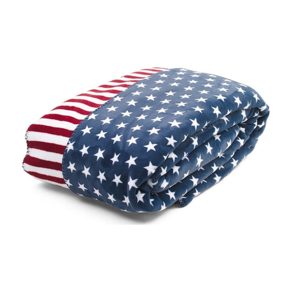 YAMB Patriotic Star Stripe Throw Blanket, 59" x 79" Red White Blue Flannel Warm Bed Carpet, Washable Cozy Decorative Cover Rug for Living Room Bedroom Independence Day Holiday Home Decor, L