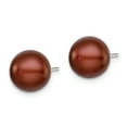 thumbnail image 2 of Primal Silver Sterling Silver Rhodium-plated 9-10mm Brown Freshwater Cultured Button Pearl Stud Earrings, 2 of 5