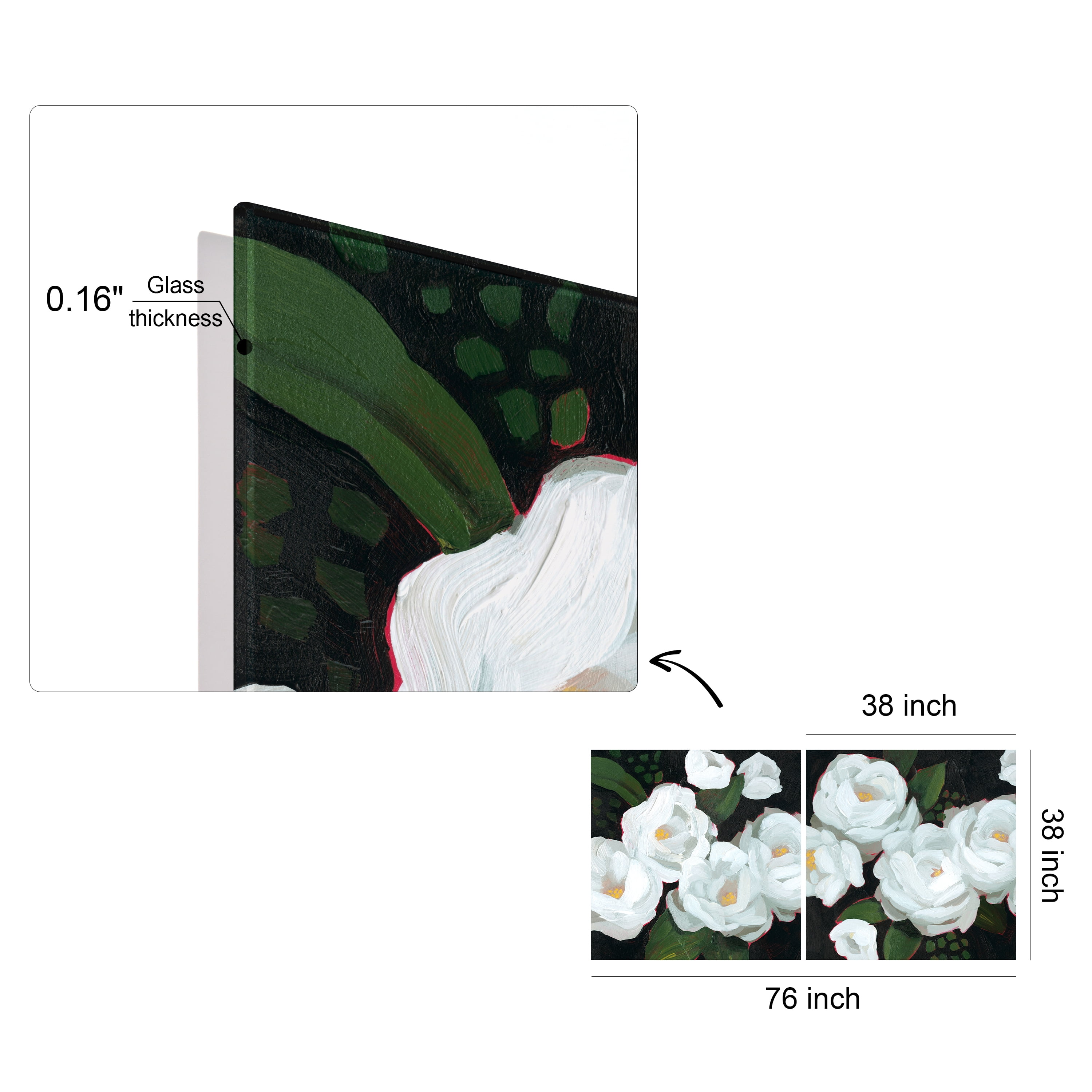 "White Blossom Serenity I & II" Flower Frameless Reverse Printed Tempered Art Glass Wall Art