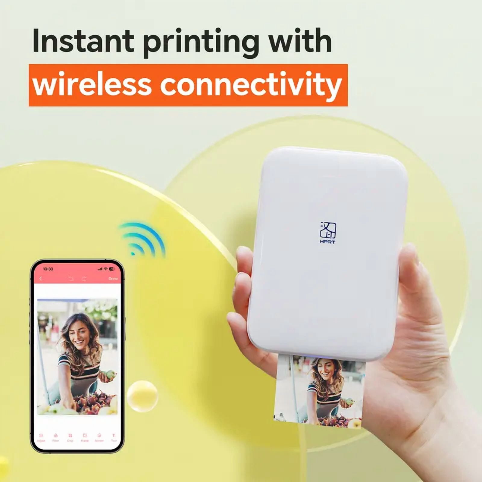 HPRT Wireless Portable Color Photo Printer for Smartphone, Pocket-Size, Zink 2x3 inch, Peel-Back Photos, Bluetooth, Compatible with iOS and Android Devices
