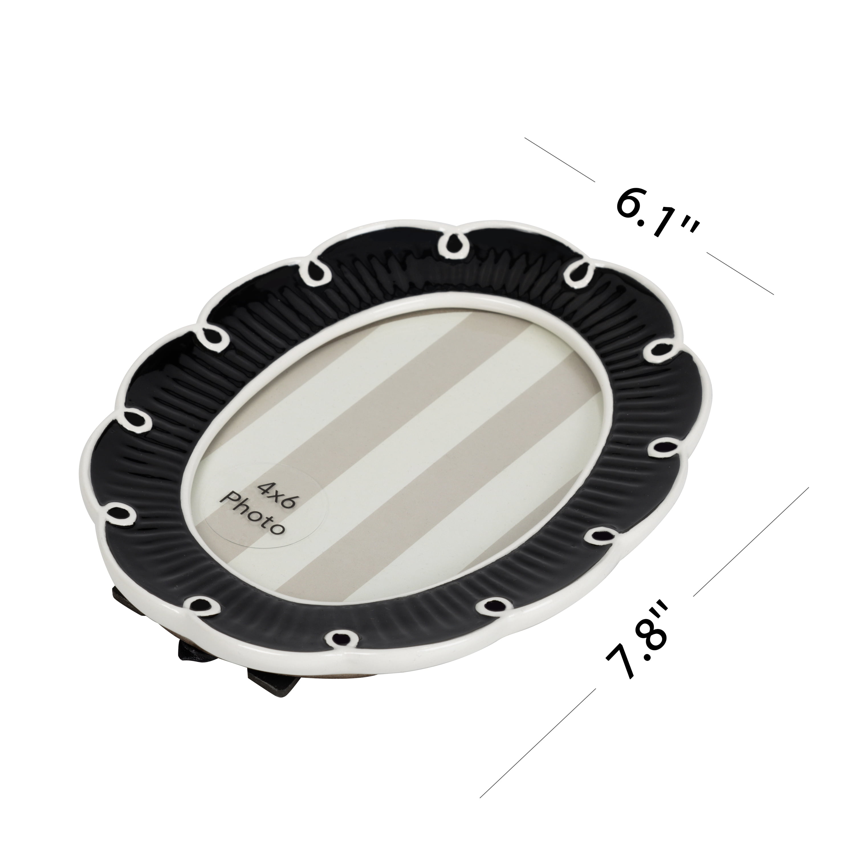 Sterling & Noble Home – 4x6 Picture Frame – Looped Scalloped Black Cream Oval Ceramic Photo Frame